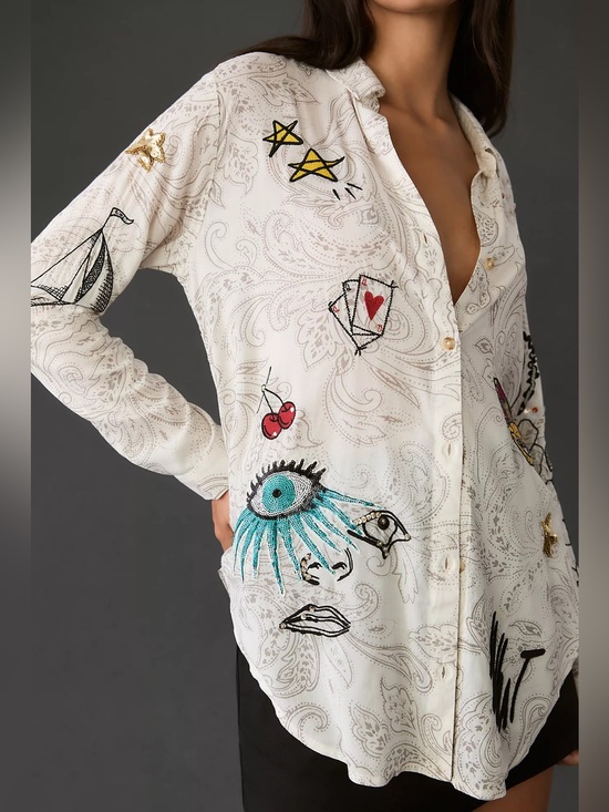 Pilcro Tops - NWOT Pilcro Souvenir Embellished Buttondown Shirt Women’s Small